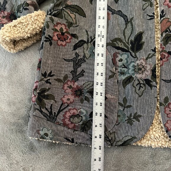 Sundance Coat Jacket Medium Petite Tapestry Sherpa Reversible Floral Hooded - Picture 5 of 6